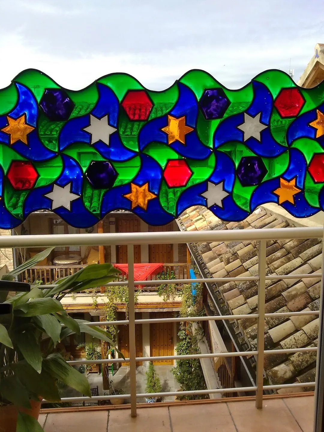 Stained glass above the courtyard